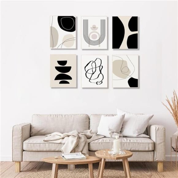 Abstract Boho Wall Art Prints Set of 6, Minimalist Geometric Boho Wall Art - Picture 3 of 7